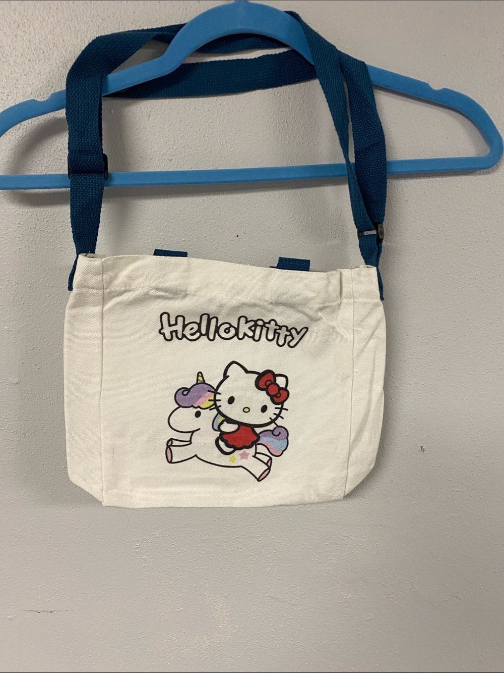 Hello Kitty White Canvas Kids Tote Bag with Blue Strap Snap Closure